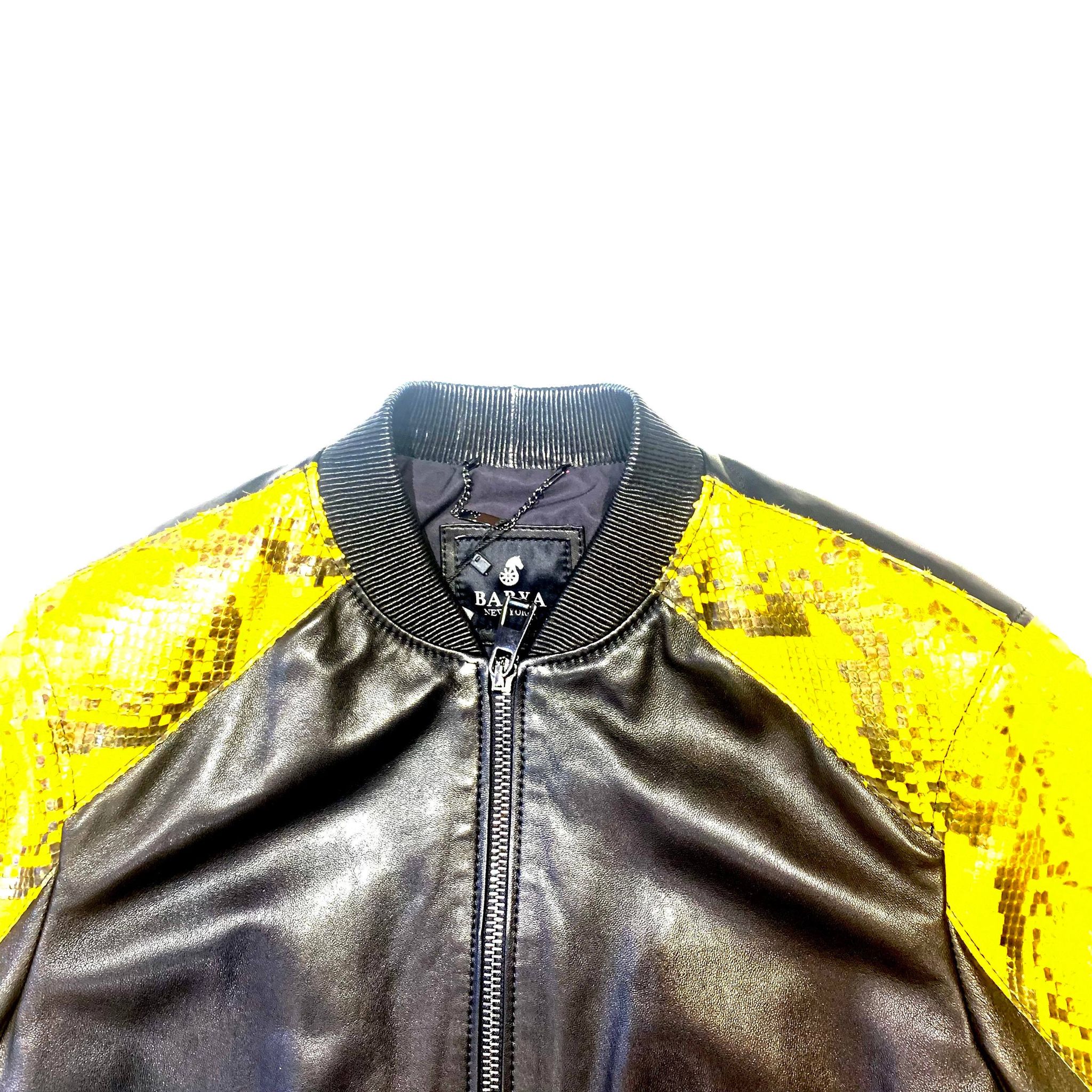 Black outlet Leather Jacket with Yellow snake s