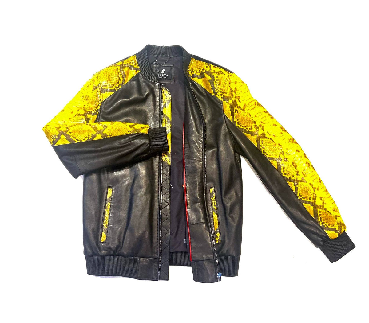 Barya NewYork Black-Yellow Python/ Lambskin Biker Jacket - Dudes Boutique