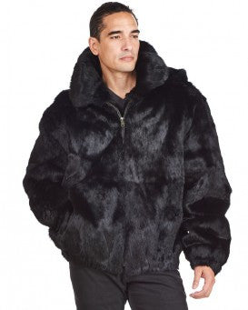 Winter Fur Men's Black Bomber Rabbit Fur Coat - Dudes Boutique