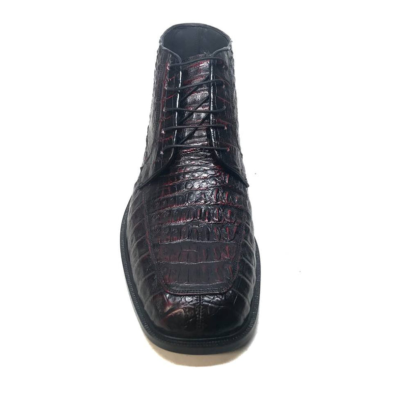 Los Altos Black Cherry Lace-Up Crocodile Dress Boots - Dudes Boutique