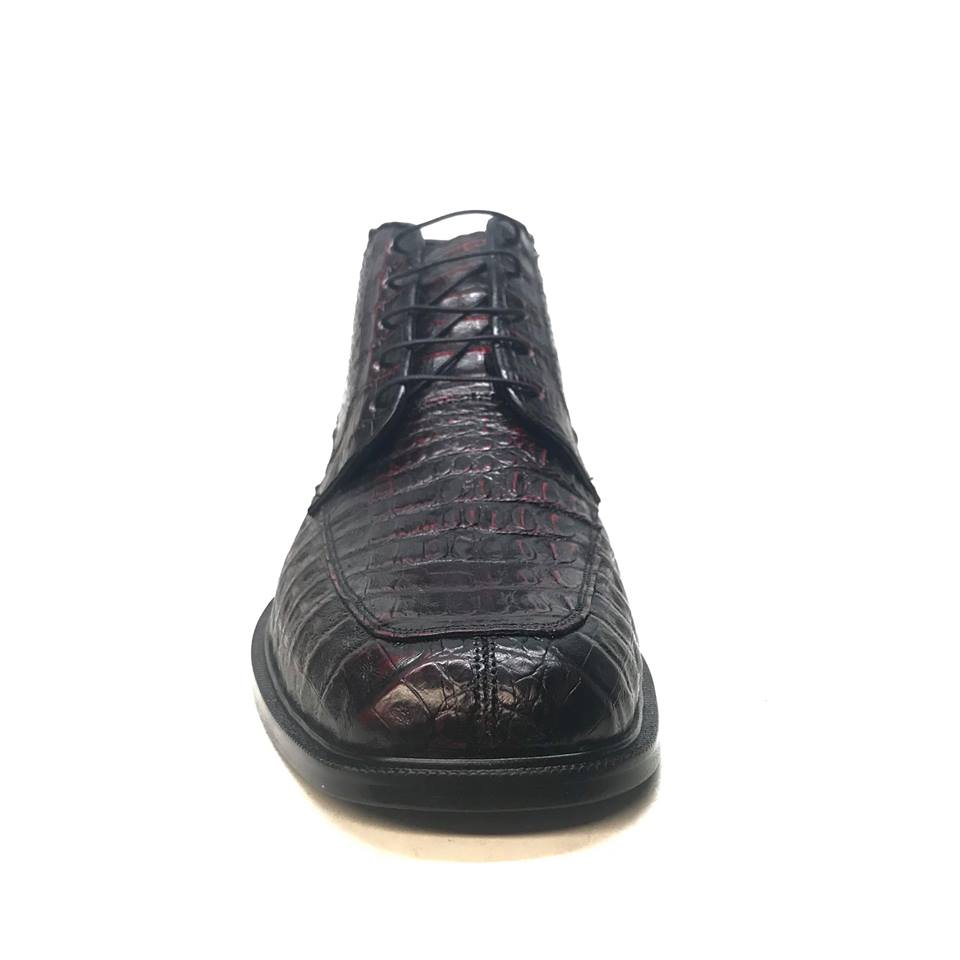 Los Altos Black Cherry Lace-Up Crocodile Dress Ankle Boots - Dudes Boutique