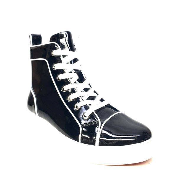 Fiesso Black Patent Leather High-Top Sneakers - Dudes Boutique