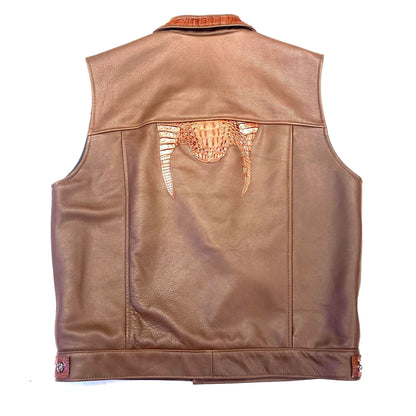 Kashani Men's Chocolate Brown Lambskin/Alligator Vest - Dudes Boutique