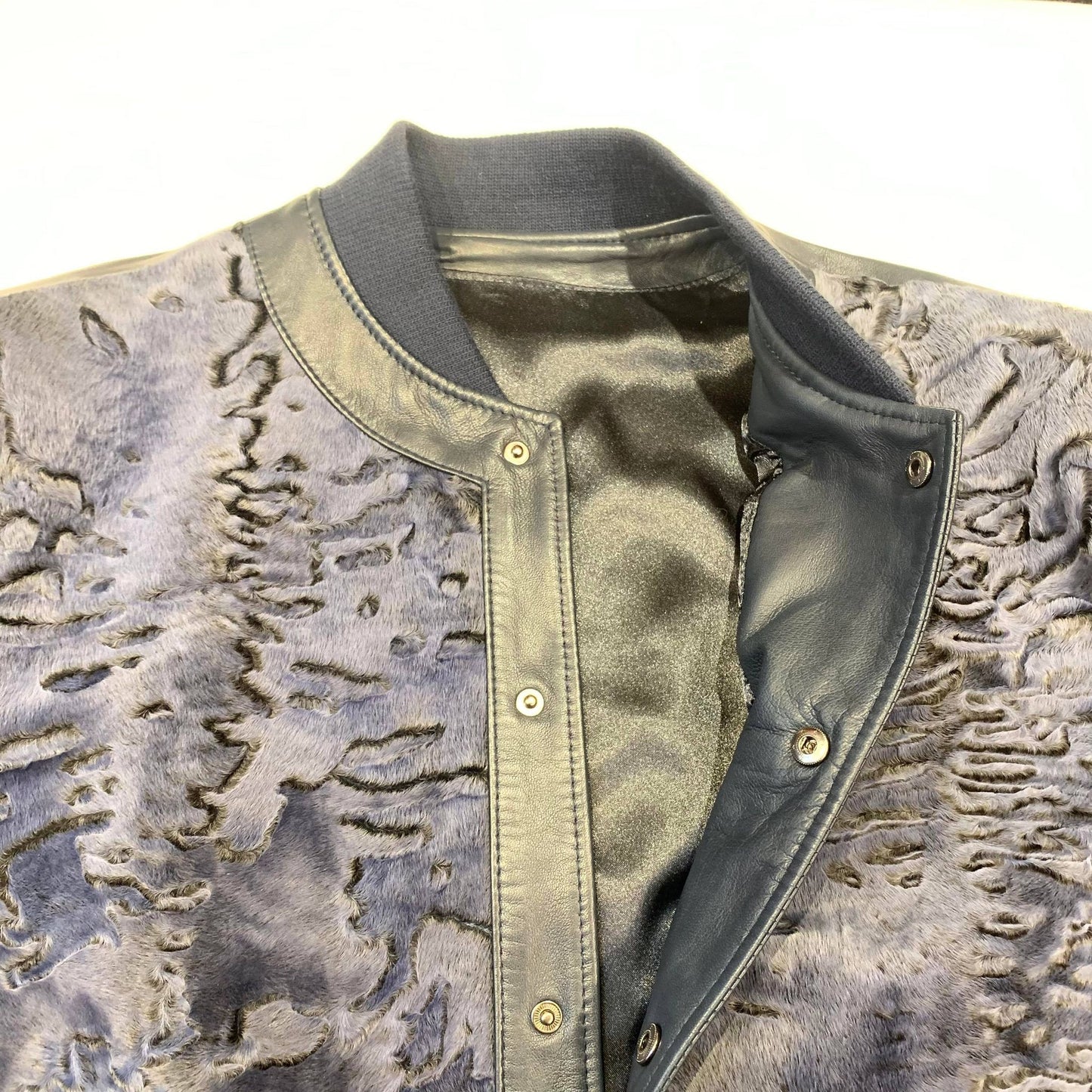 Kashani Men's Navy Blue Persian Lamb Bomber Jacket - Dudes Boutique