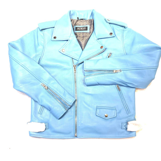 Kashani Men's Sky Blue Lambskin Biker Jacket - Dudes Boutique