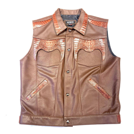 Kashani Men's Chocolate Brown Lambskin/Alligator Vest - Dudes Boutique