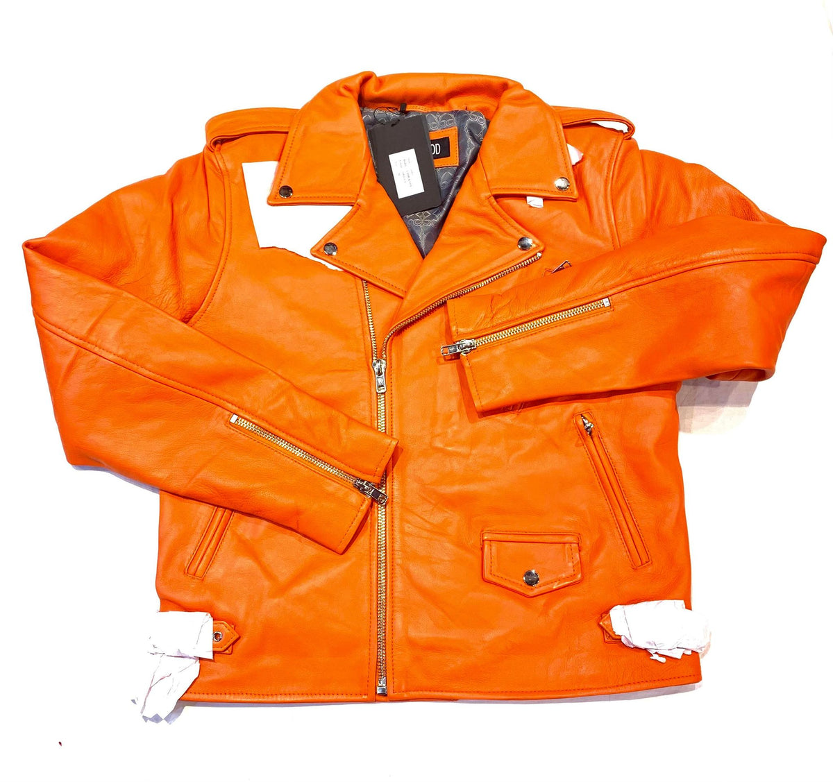 Kashani Men's Tangerine Lambskin Biker Jacket - Dudes Boutique