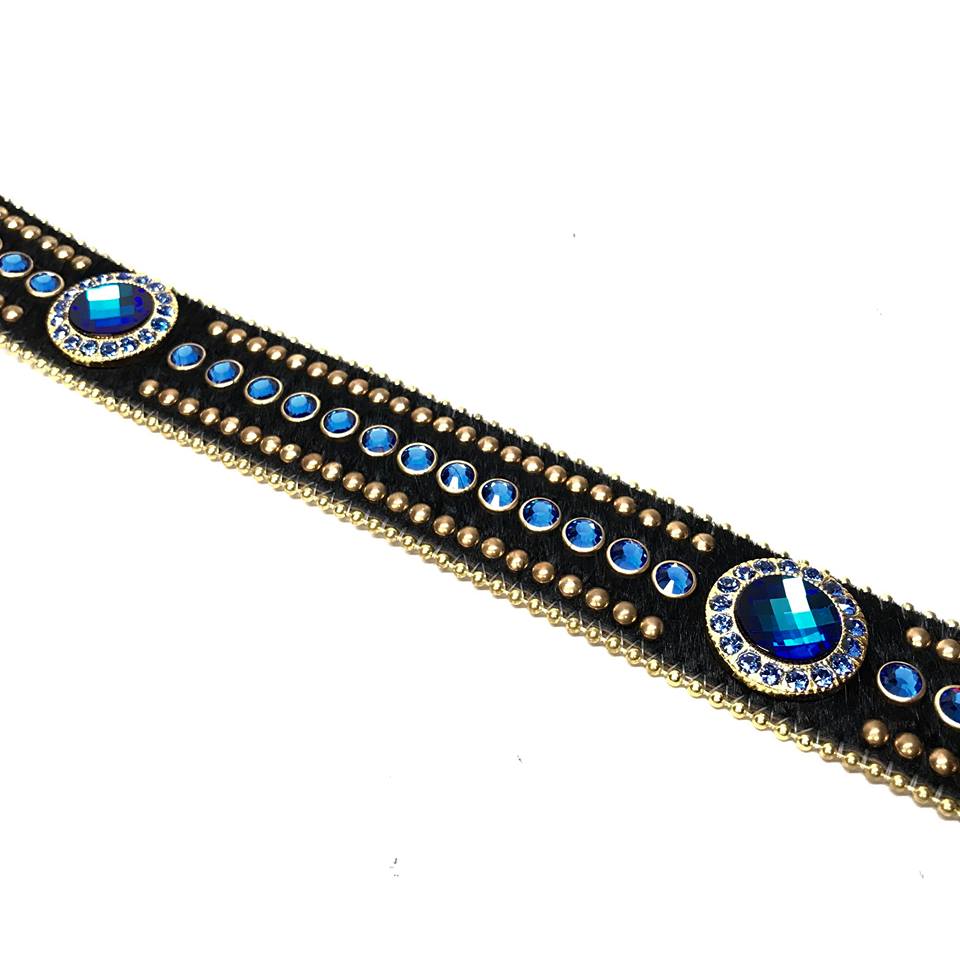 b.b. Simon Royal Blue/Gold/Black Studded Pony Hair Swarovski Crystal Belt - Dudes Boutique