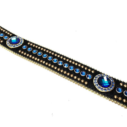 b.b. Simon Royal Blue/Gold/Black Studded Pony Hair Swarovski Crystal Belt - Dudes Boutique