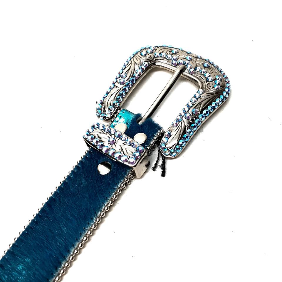 b.b. Simon Blue Heart Pony Hair Crystal Belt – Dudes Boutique