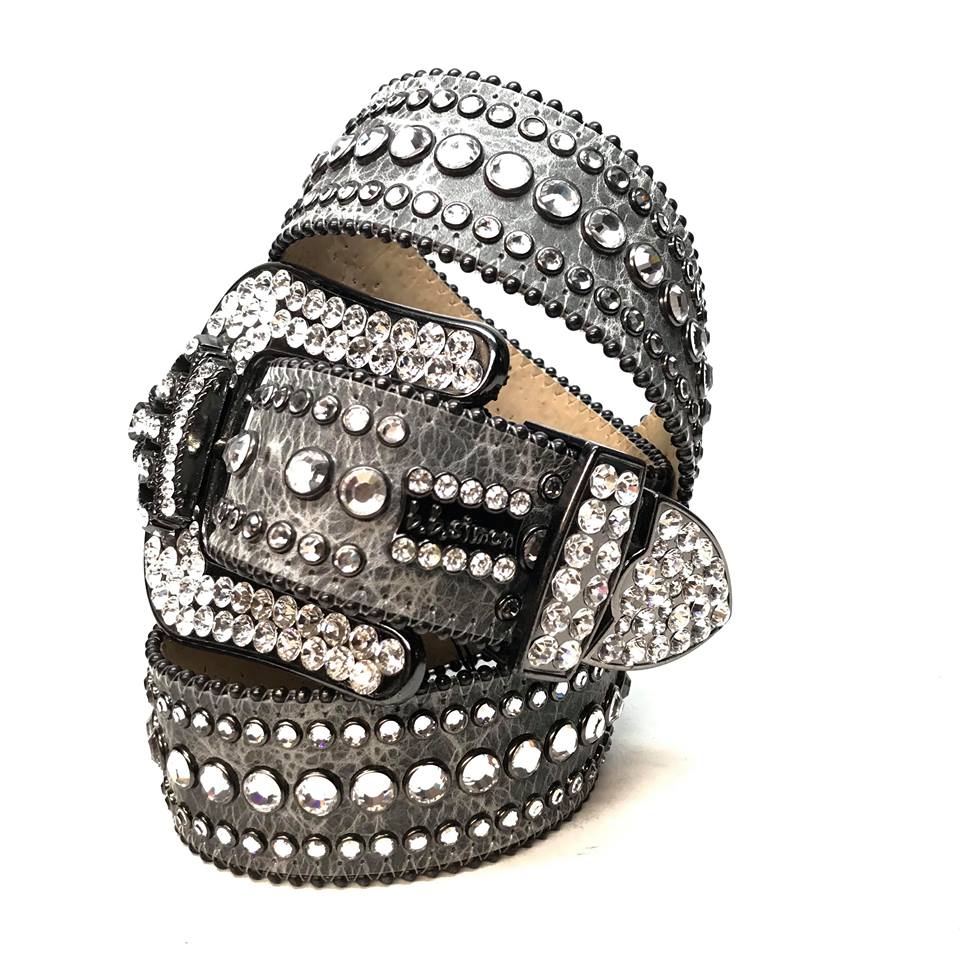 b.b. Simon Royal Silver Crown Leather Crystal Belt - Dudes Boutique