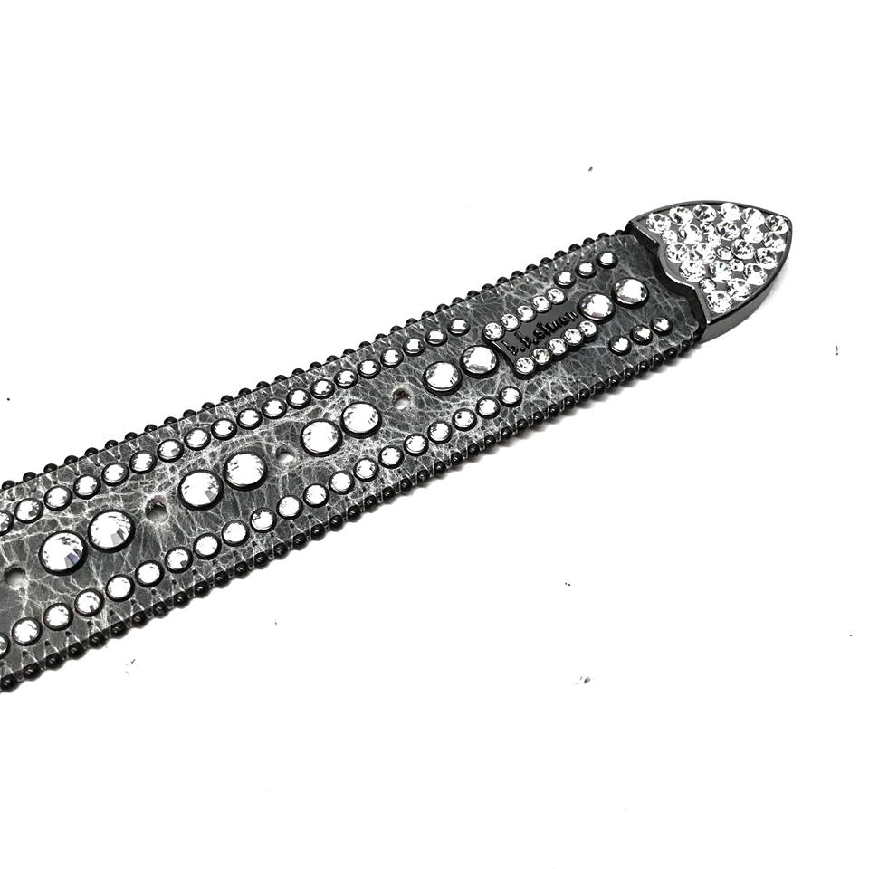 b.b. Simon Royal Silver Crown Leather Crystal Belt - Dudes Boutique