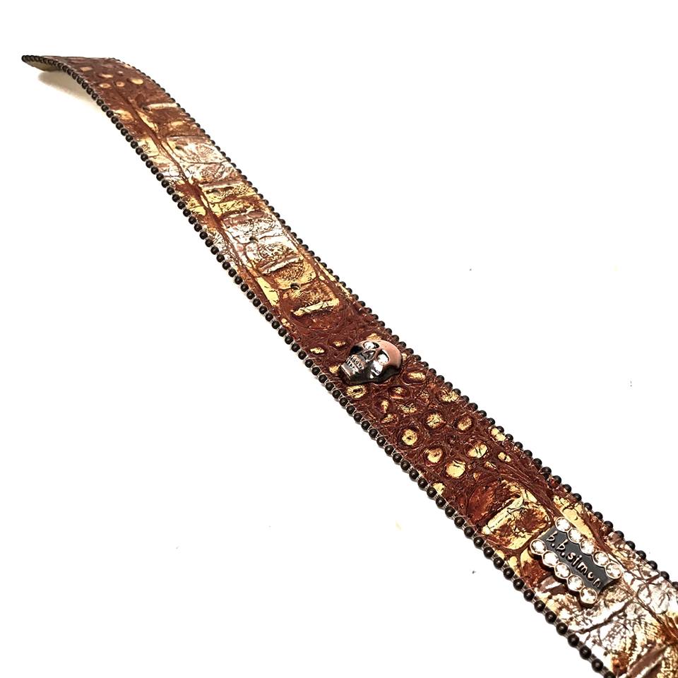 b.b. Simon Brown Pirate Skull Head Leather Crystal Belt - Dudes Boutique