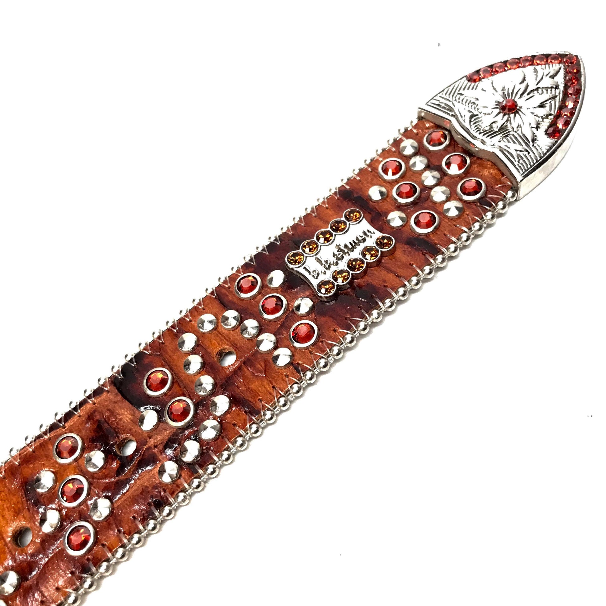 b.b. Simon 'Cognac Croc' Crystal Belt - Dudes Boutique