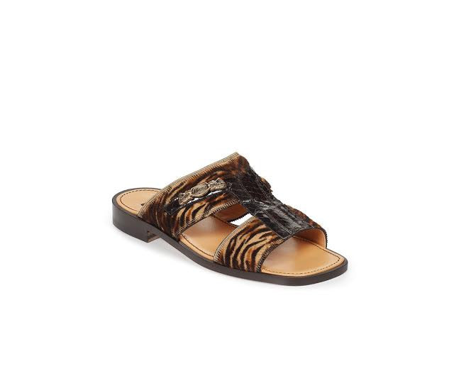 Mauri - 1450 Cuba Brown/Beige Genuine Pony Dark Brown Whips Sandals - Dudes Boutique