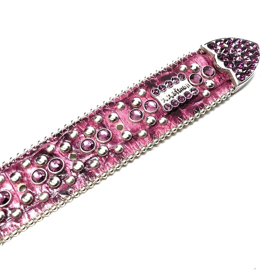 b.b. Simon Purple Fully Loaded Leather Crystal Belt - Dudes Boutique