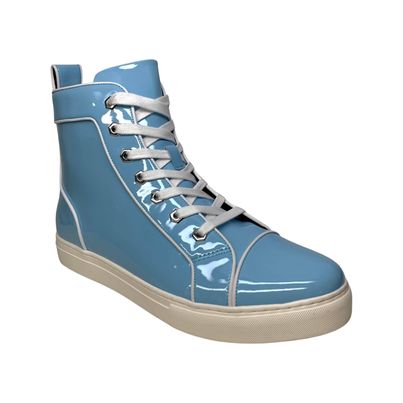 Fiesso Powder Blue  Patent Leather High-Top Sneaker - Dudes Boutique