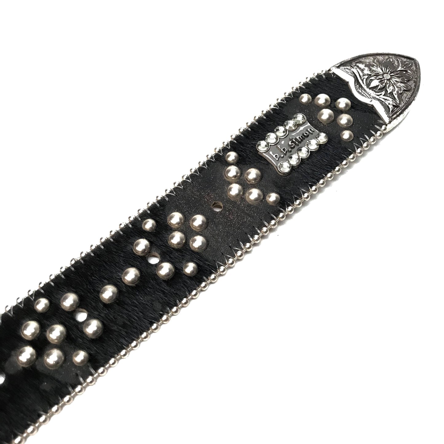 b.b. Simon Black Quad Studded Pony Crystal Belt - Dudes Boutique