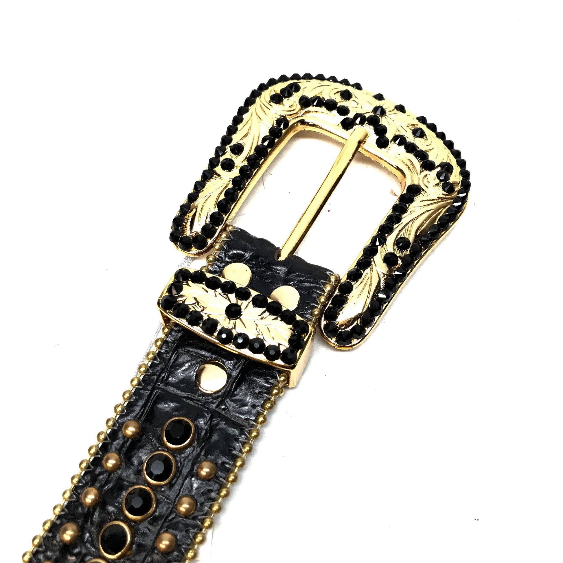 b.b. Simon 'Gold Horseshoe' Black Crystal Belt - Dudes Boutique