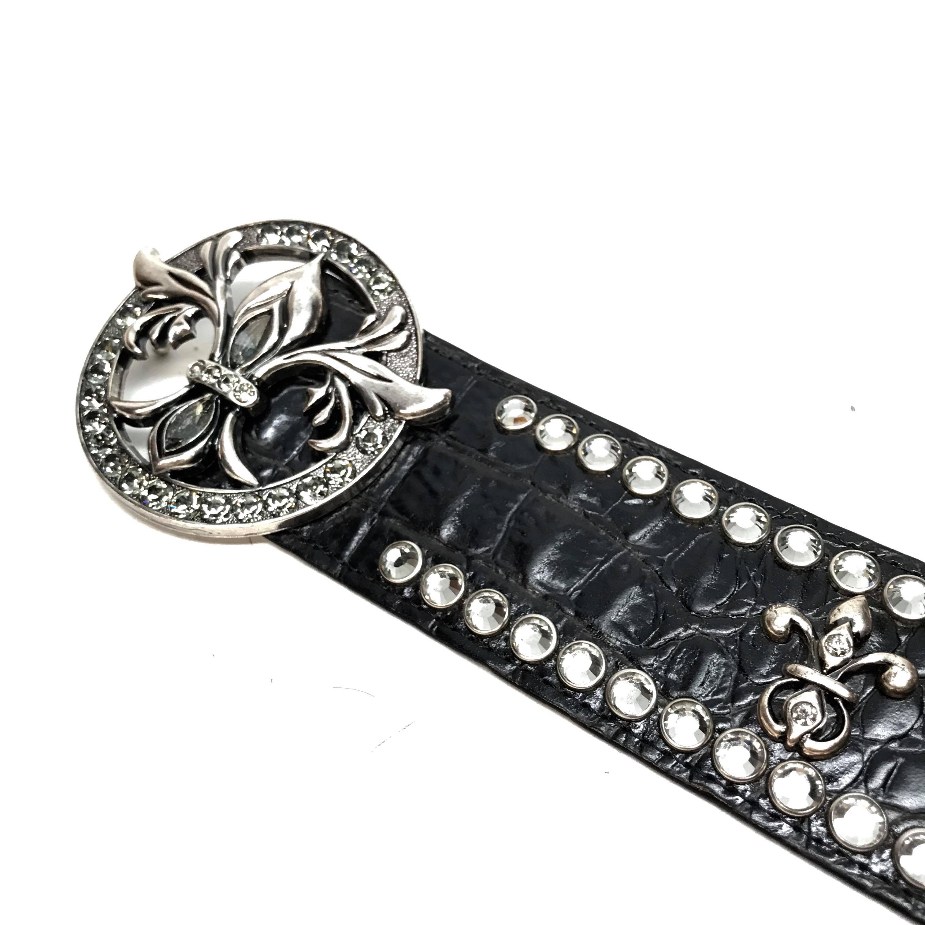 b.b. Simon 'Royal Croc' Black Thick 2.5" Crystal Belt - Dudes Boutique