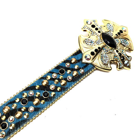 b.b. Simon Combat Buckle Zebra Pony Crystal Belt - Dudes Boutique