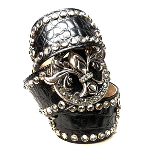 b.b. Simon 'Royal Croc' Black Thick 2.5" Crystal Belt - Dudes Boutique