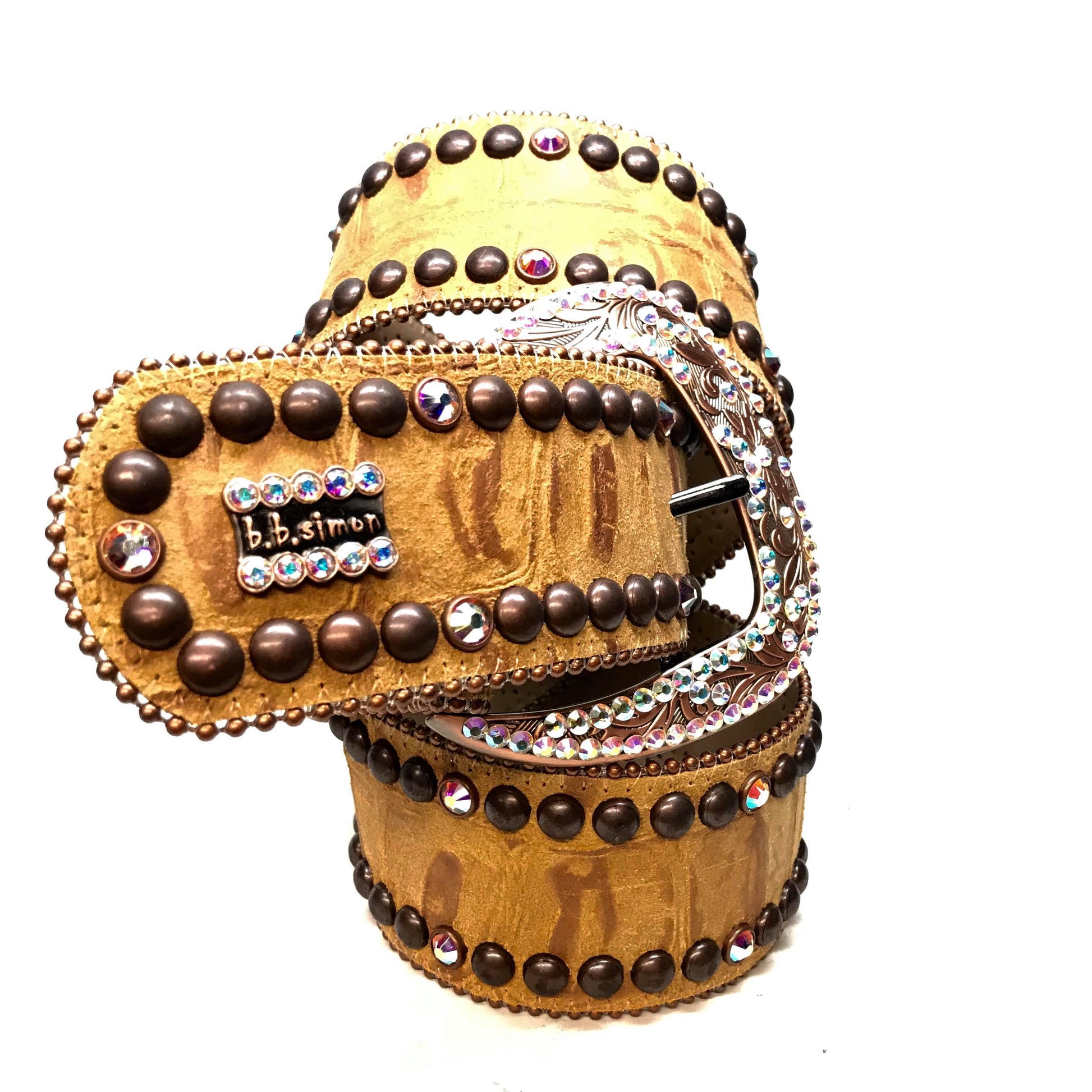 b.b. Simon 'Bronze Studded' Thick 2.5" Crystal Belt - Dudes Boutique