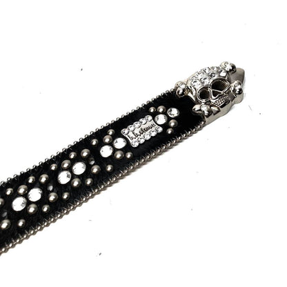 b.b. Simon Black Skull Studded Pony Hair Crystal Belt - Dudes Boutique
