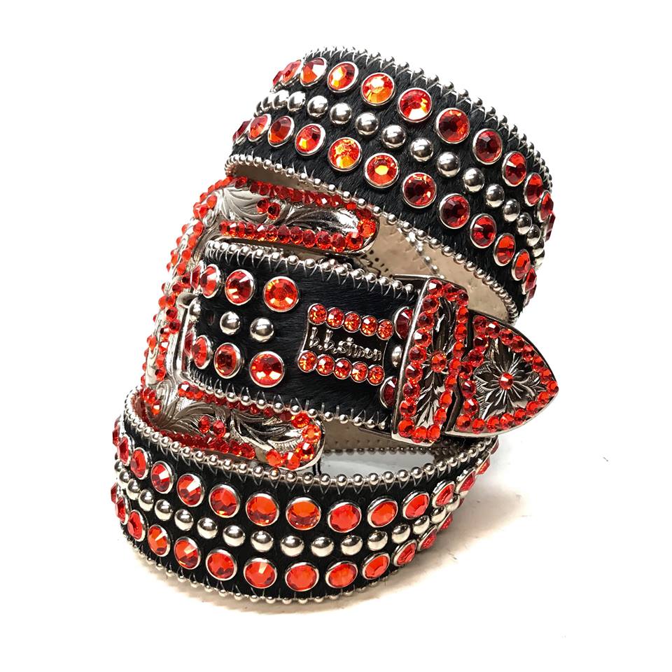b.b. Simon Black/Orange Pony Hair Crystal Belt - Dudes Boutique