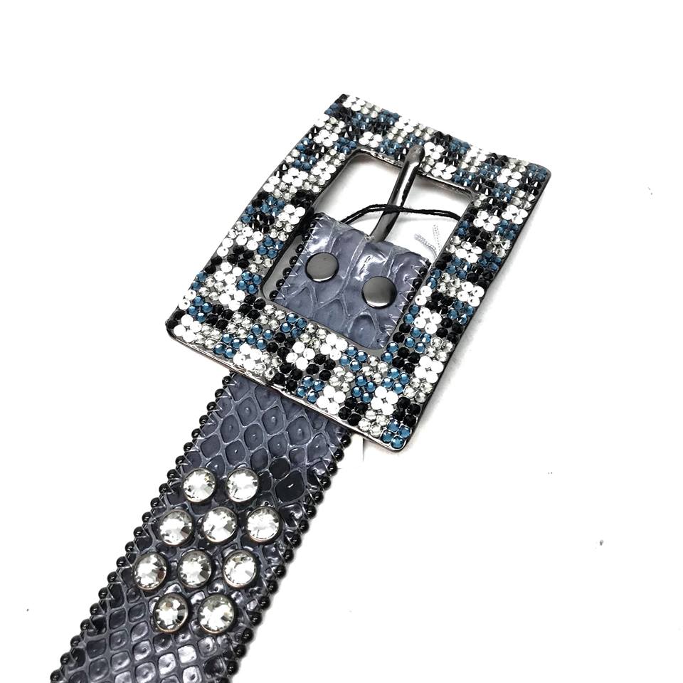 b.b. Simon Multi Blue Fully Loaded Big Block Leather Crystal Belt - Dudes Boutique