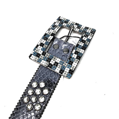 b.b. Simon Multi Blue Fully Loaded Big Block Leather Crystal Belt - Dudes Boutique