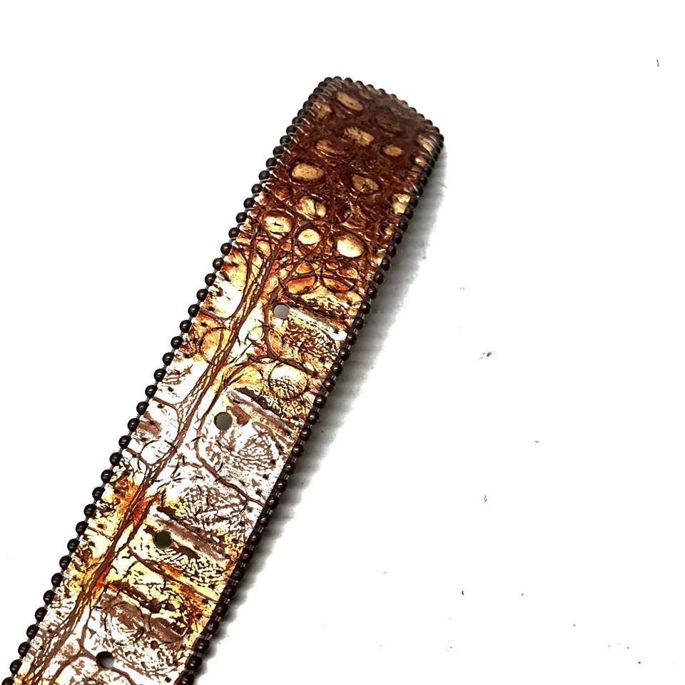 b.b. Simon Brown Pirate Skull Head Leather Crystal Belt - Dudes Boutique