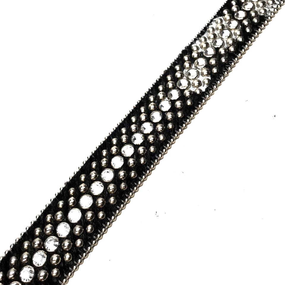 b.b. Simon Black Studded Pony Hair Cross Crystal Belt - Dudes Boutique