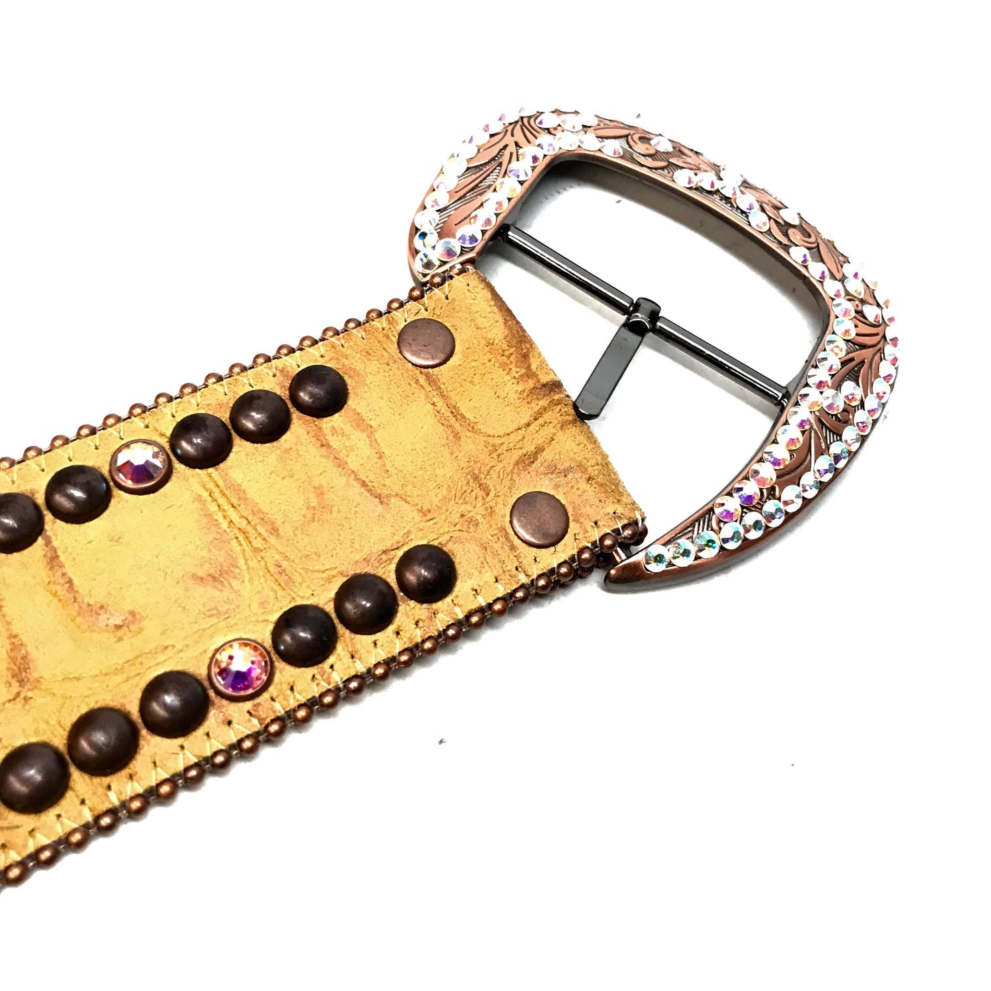 b.b. Simon 'Bronze Studded' Thick 2.5" Crystal Belt - Dudes Boutique