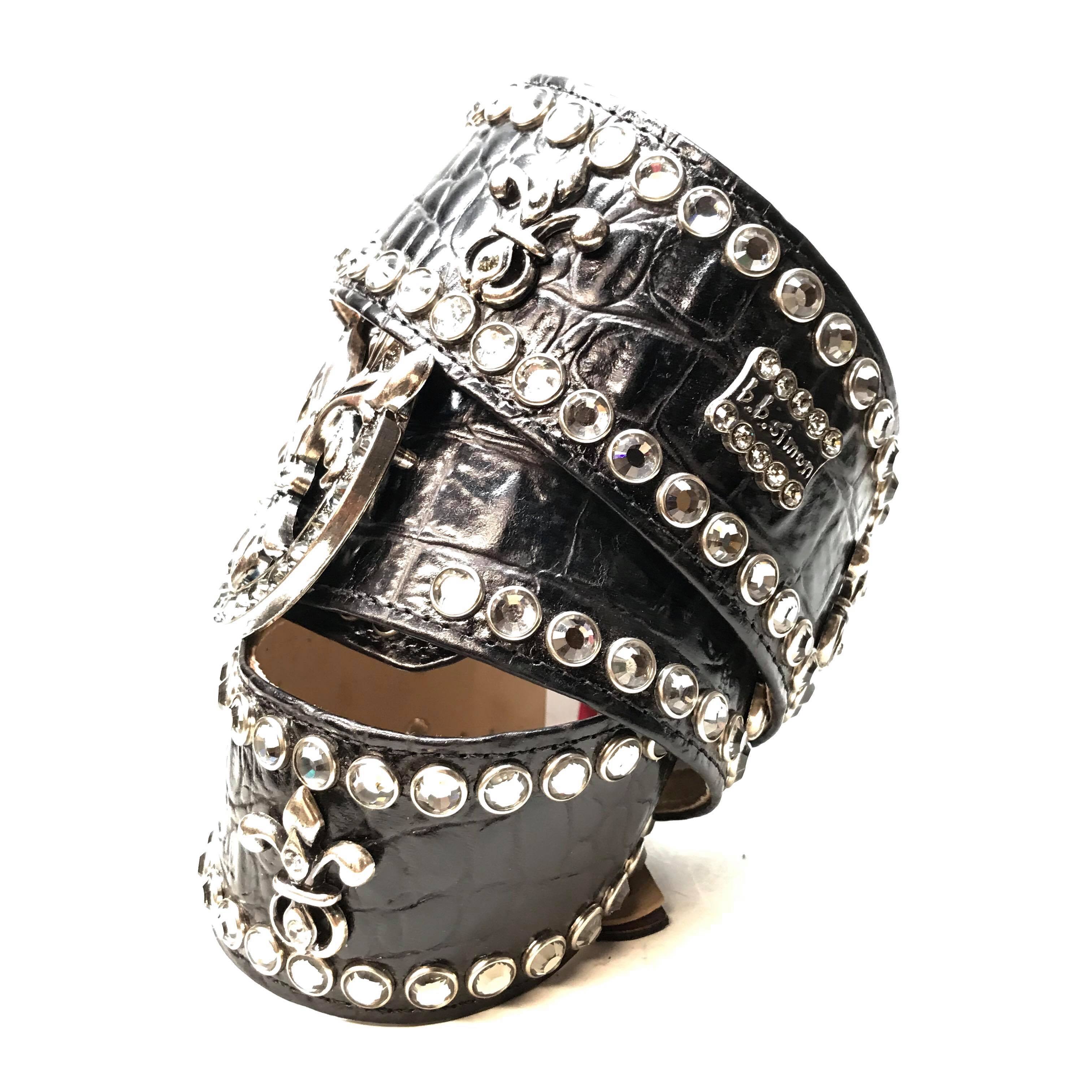 b.b. Simon 'Royal Croc' Black Thick 2.5" Crystal Belt - Dudes Boutique