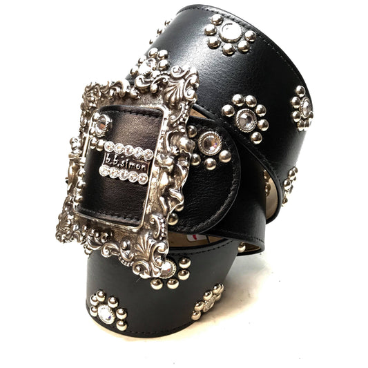 b.b. Simon 'Floral Lambskin' Thick 2.5" Crystal Belt - Dudes Boutique
