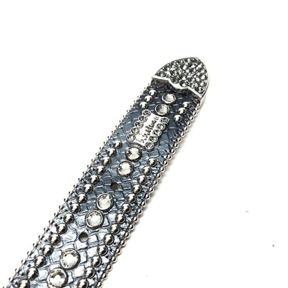 b.b. Simon Silver Studded Leather Crystal Belt - Dudes Boutique