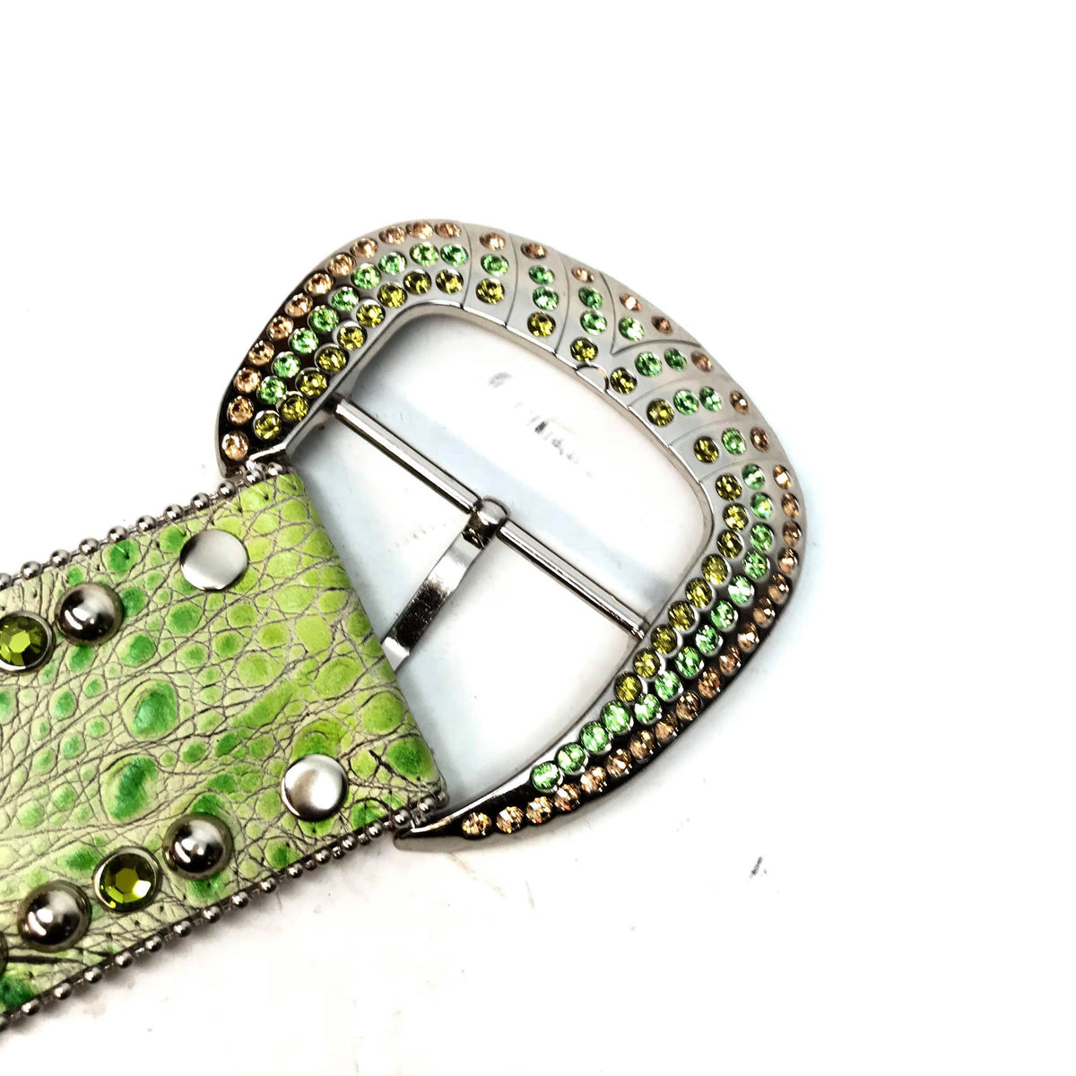 b.b. Simon 'Lime Croc' Thick 2.5" Crystal Belt - Dudes Boutique