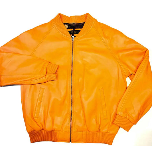 Tangerine Naked Lambskin Bomber Jacket - Dudes Boutique