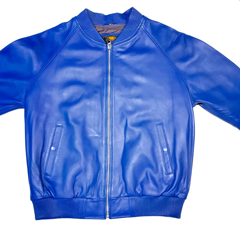 Kashani Royal Blue Naked Lambskin Bomber Jacket - Dudes Boutique