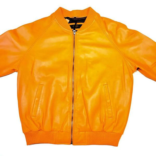 Kashani Tangerine Naked Lambskin Bomber Jacket - Dudes Boutique
