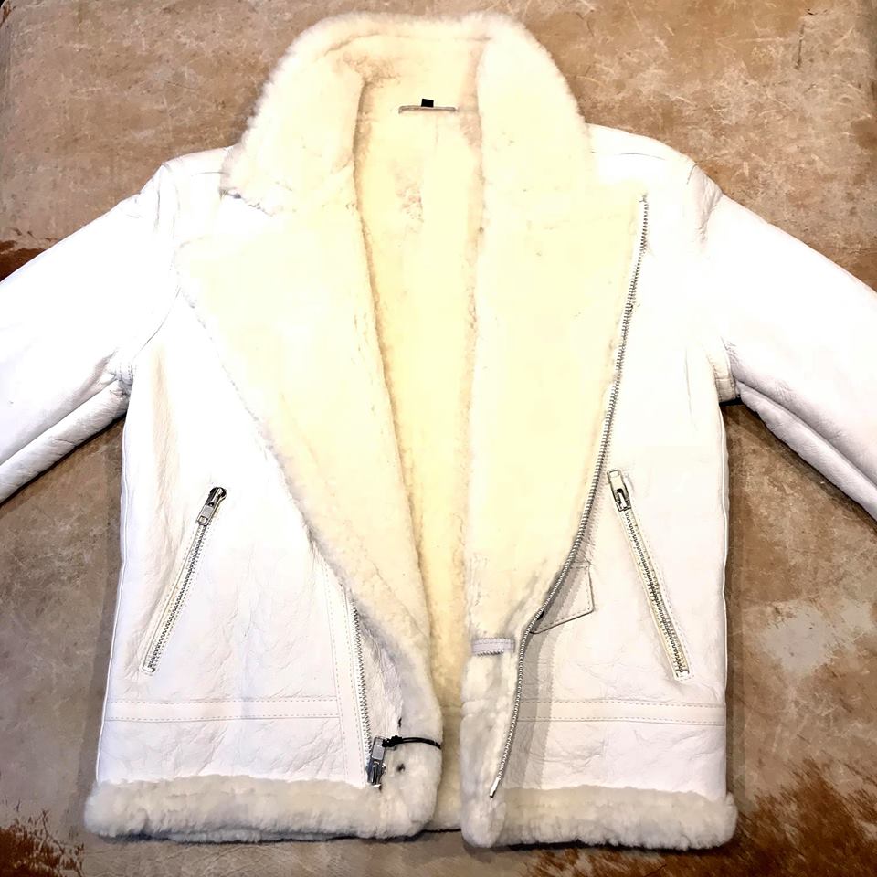 Jakewood - Shearling Racing Aviator White Jacket - Dudes Boutique