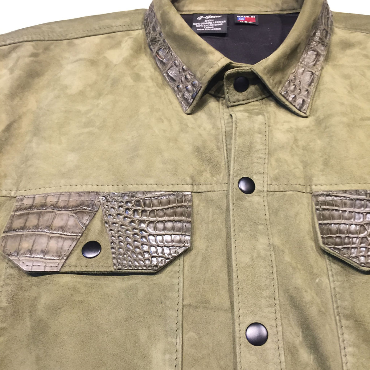 G-Gator Forest Green Suede Alligator Button Up Shirt - Dudes Boutique