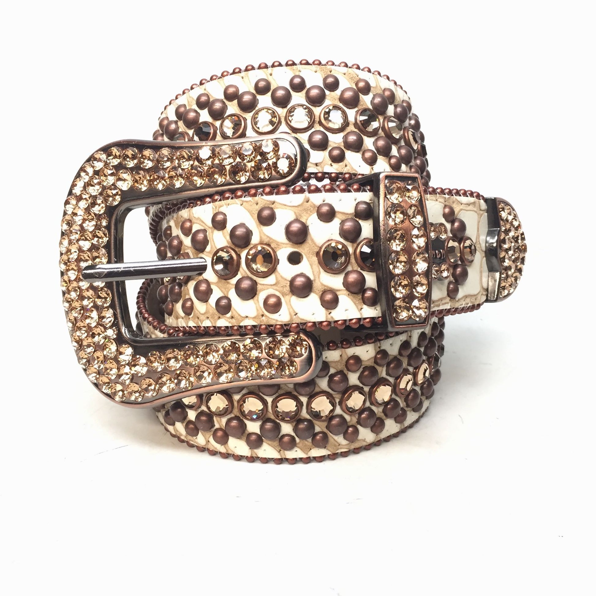 b.b. Simon Fully Loaded 'Cream Gator' Crystal Belts - Dudes Boutique