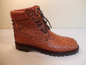 Safari Cognac All-Over Horn-back Crocodile Lace Up Boots - Dudes Boutique