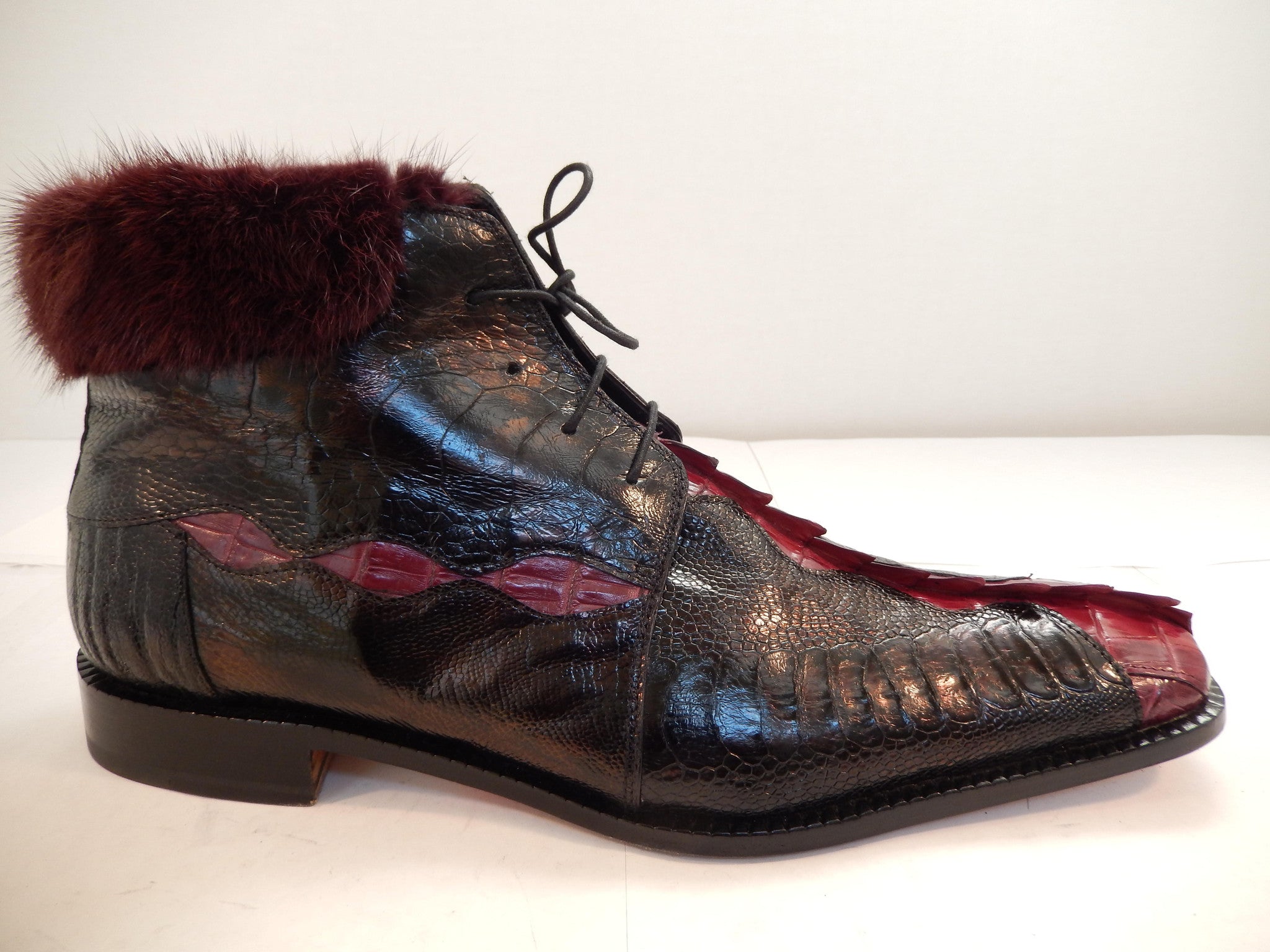 Mauri Mink/Ostrich Leg/Crocodile Lace Up Ankle Boots 4409 - Dudes Boutique