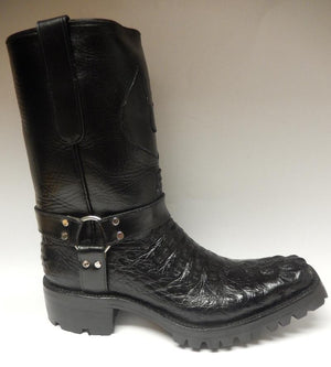 Safari Black Harness Crocodile Biker Boots - Dudes Boutique