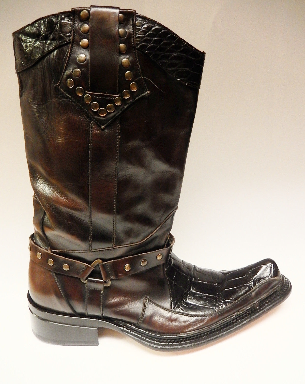 Mauri Chocolate Alligator & Calf Knee Boots 44238 - Dudes Boutique