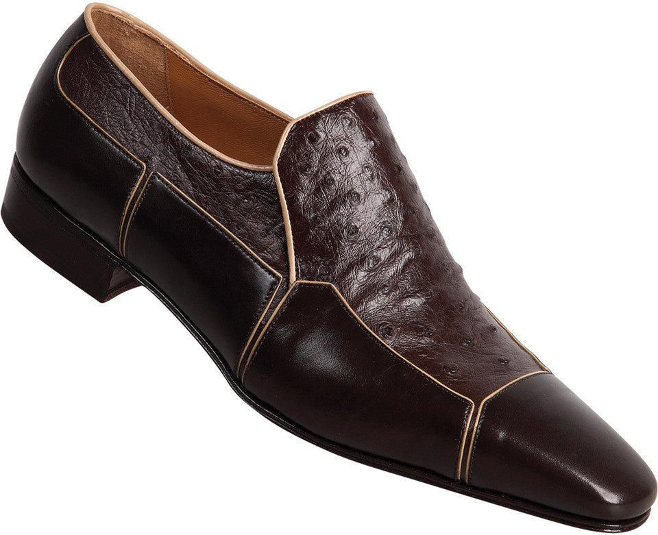 Mauri - "3004" Dark Brown Genuine Ostrich/Calf Loafer - Dudes Boutique