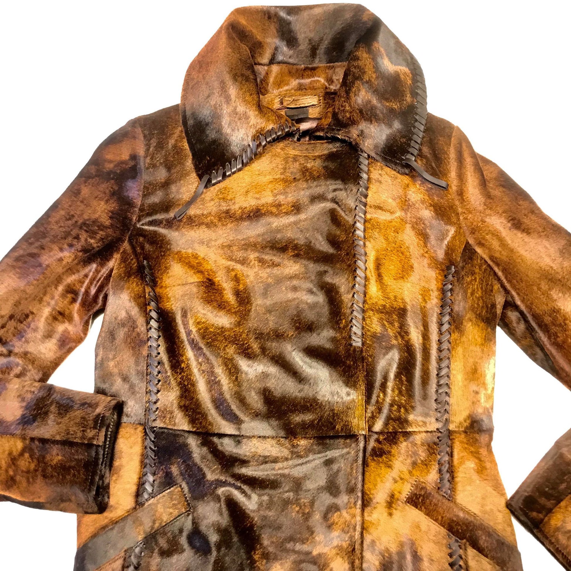 Kashani Natural Rust Couture Pony Asymmetrical Jacket - Dudes Boutique